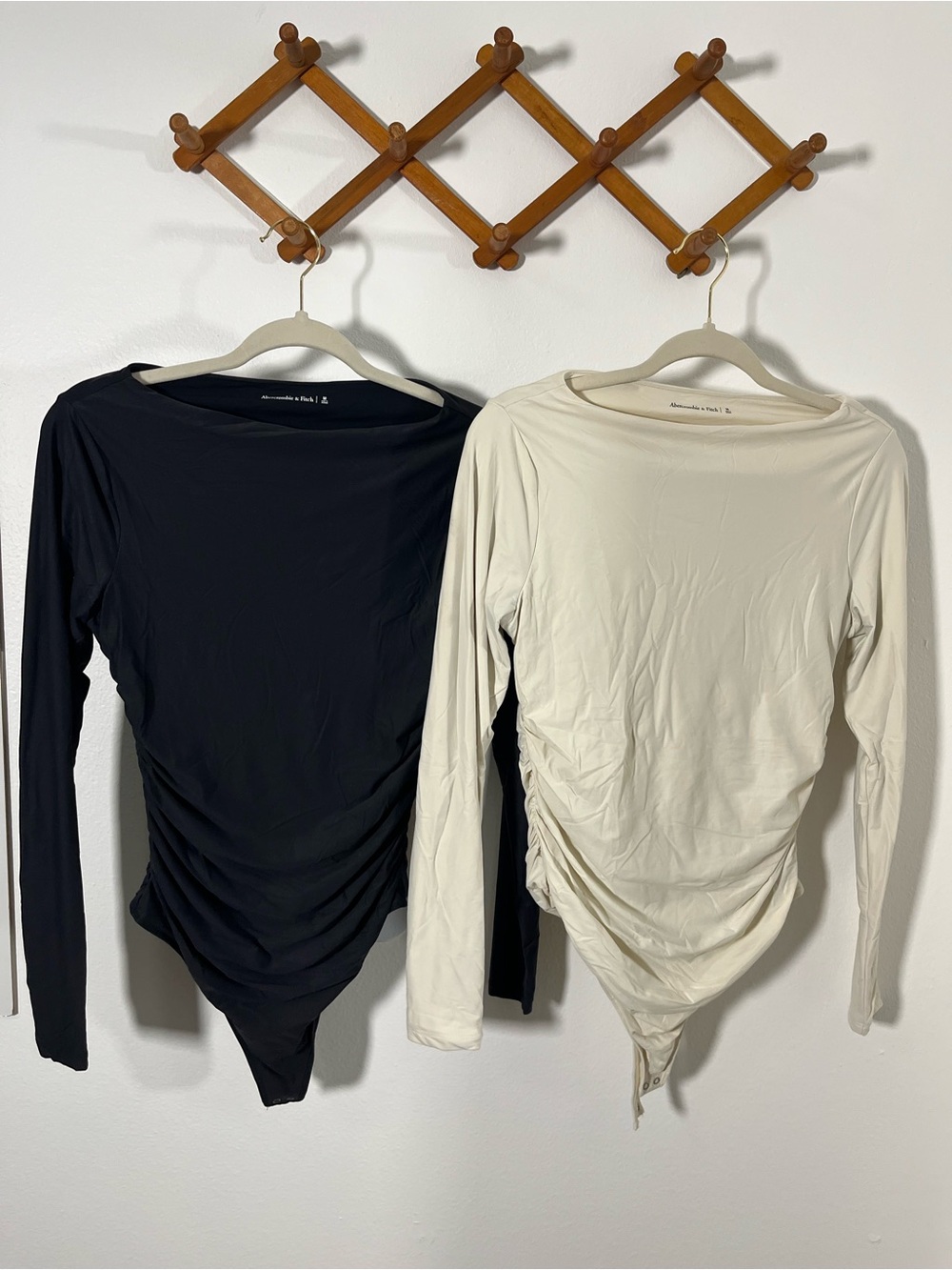 Set of 2 Abercrombie & Fitch SIZE M Long-Sleeve Ruched Bodysuit - Black & Cream